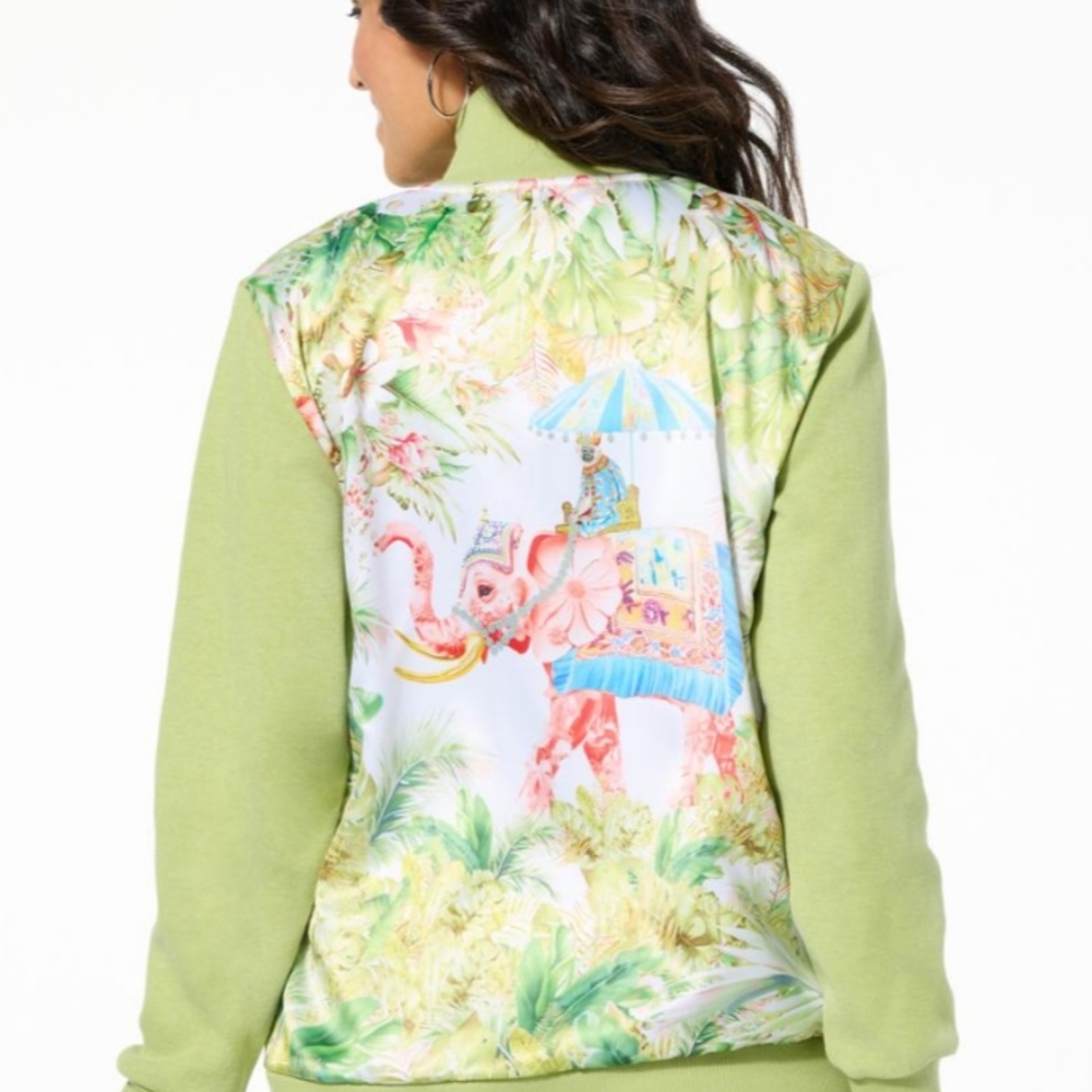 NWT Anthony Green Bomber Jacket with Tropical Elephant Print 2XL